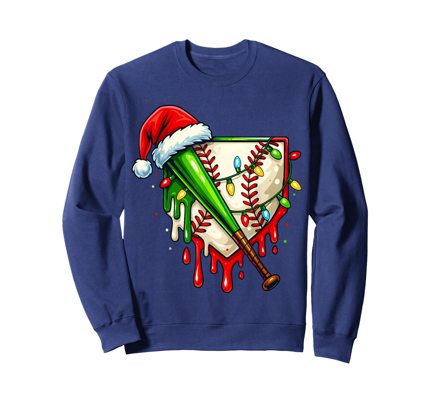Baseball Christmas Santa Hat Dripping Ice Cream Xmas Sport T-Shirt