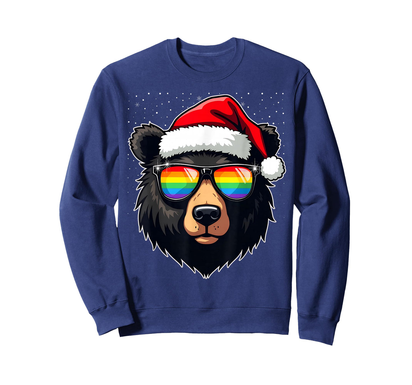 Mens Bear Gay Christmas Santa Hat Rainbow Sunglasses T-Shirt