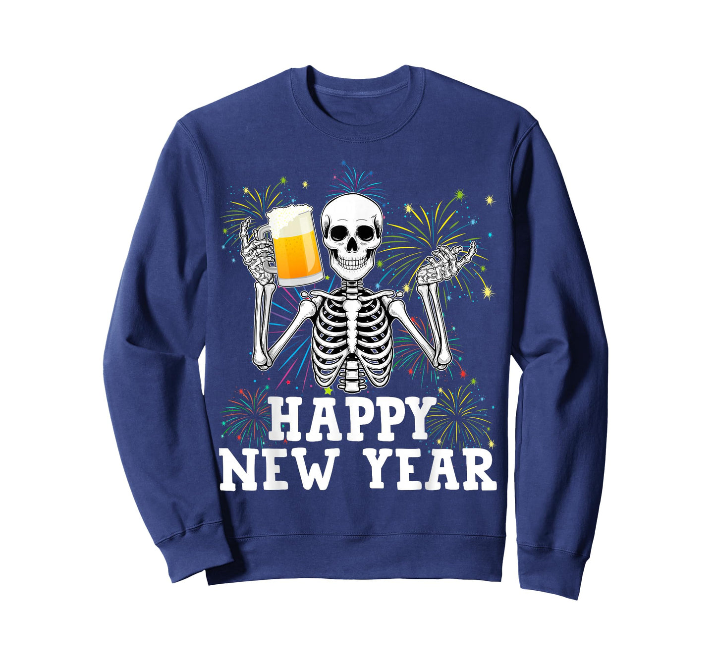 Happy New Year 2026 Skeleton Drinking Beer New Years Eve Men T-Shirt