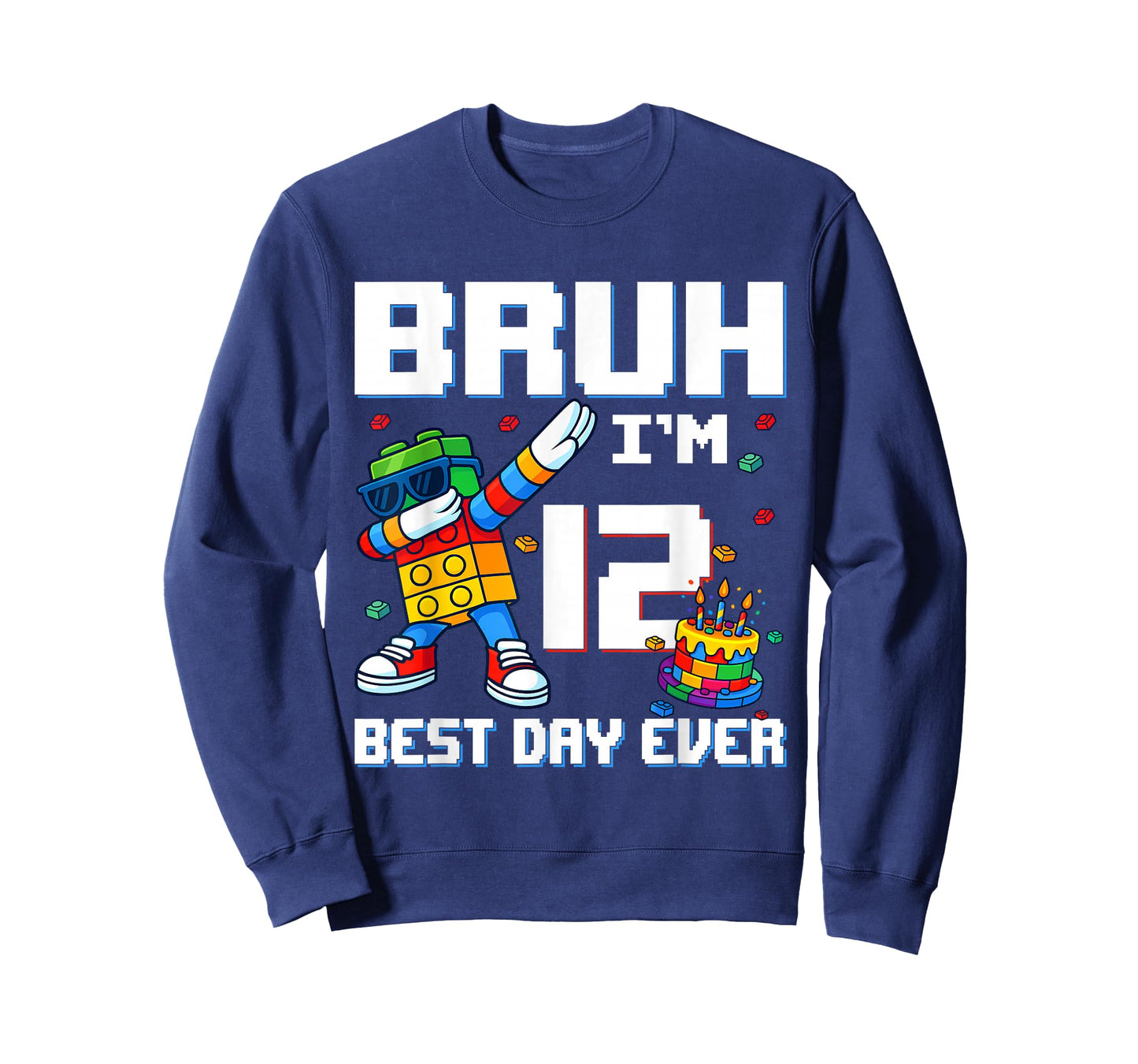 Bruh I’m 12 Colorful Block Character Birthday Kids Boys T-Shirt