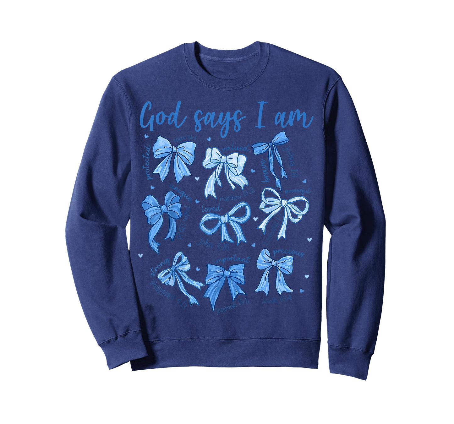 Blue Bow God Say I Am Christian Girl Women Bible Verse Jesus T-Shirt