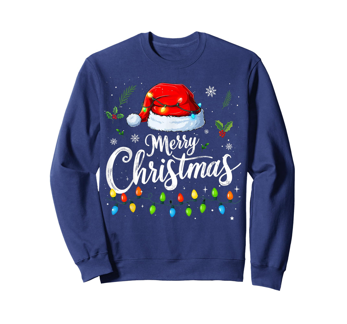 Merry Christmas Lights Red Santa Hat Xmas Family Men Women T-Shirt