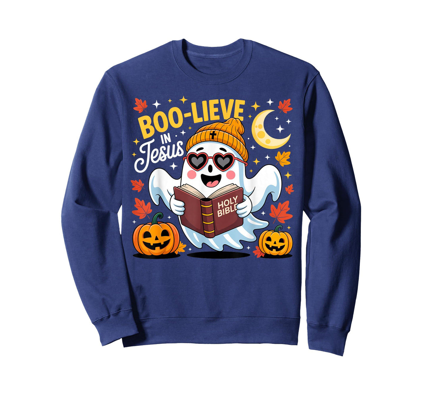 Boo-Lieve in Jesus Ghost Christian Halloween Funny Crew T-Shirt