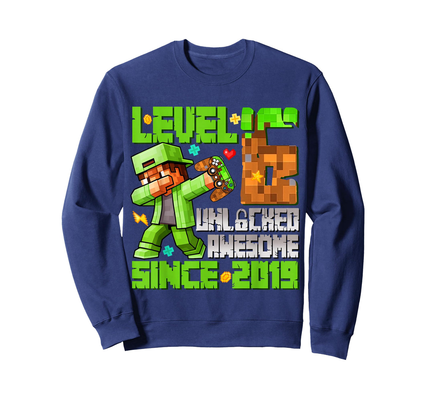 Level 6 Unlocked Awesome Since 2019 6th Birthday Game Pixel T-Shirt