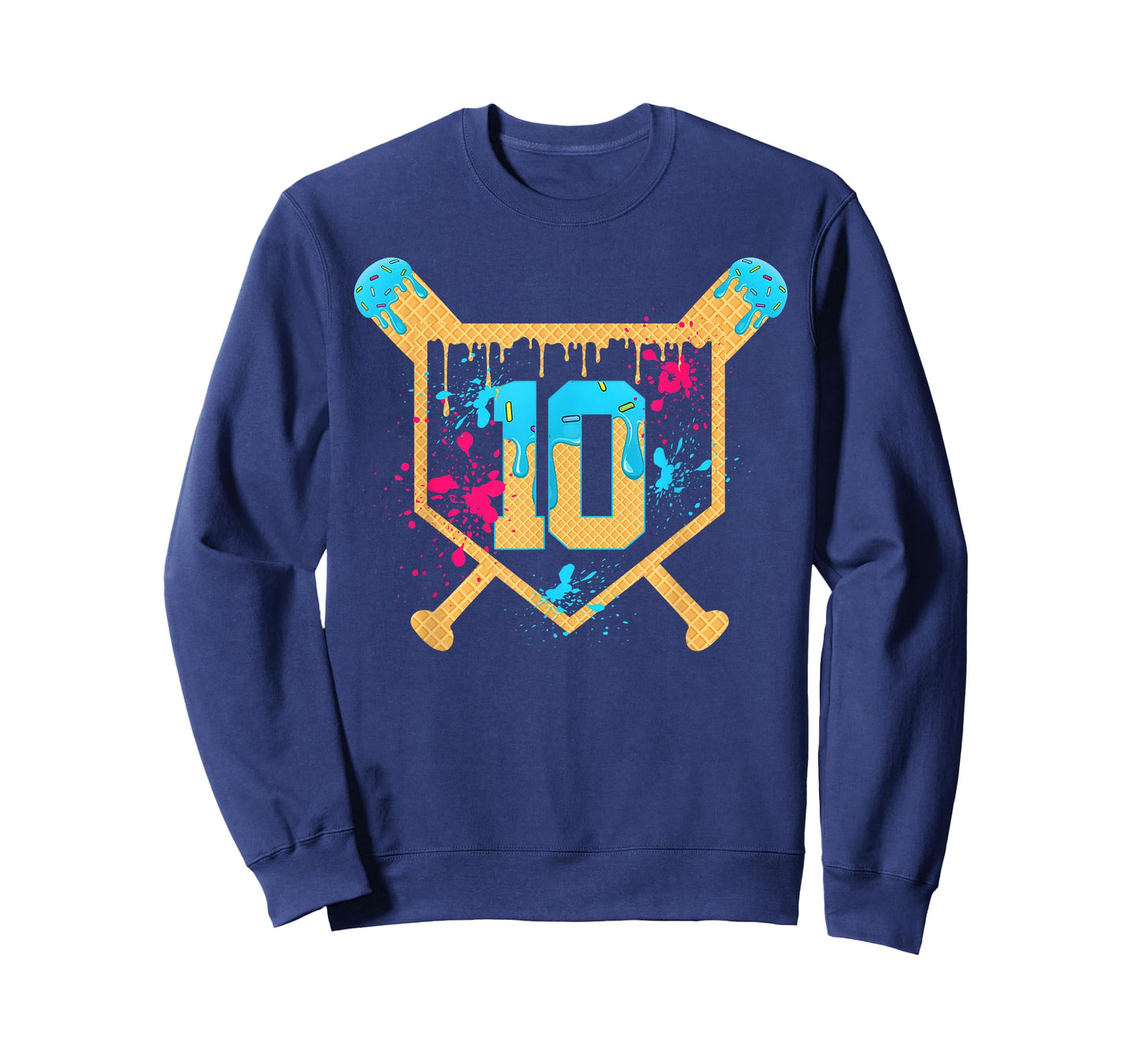 10 Years Old 10th Birthday Baseball Ice Cream Dripping Boys T-Shirt