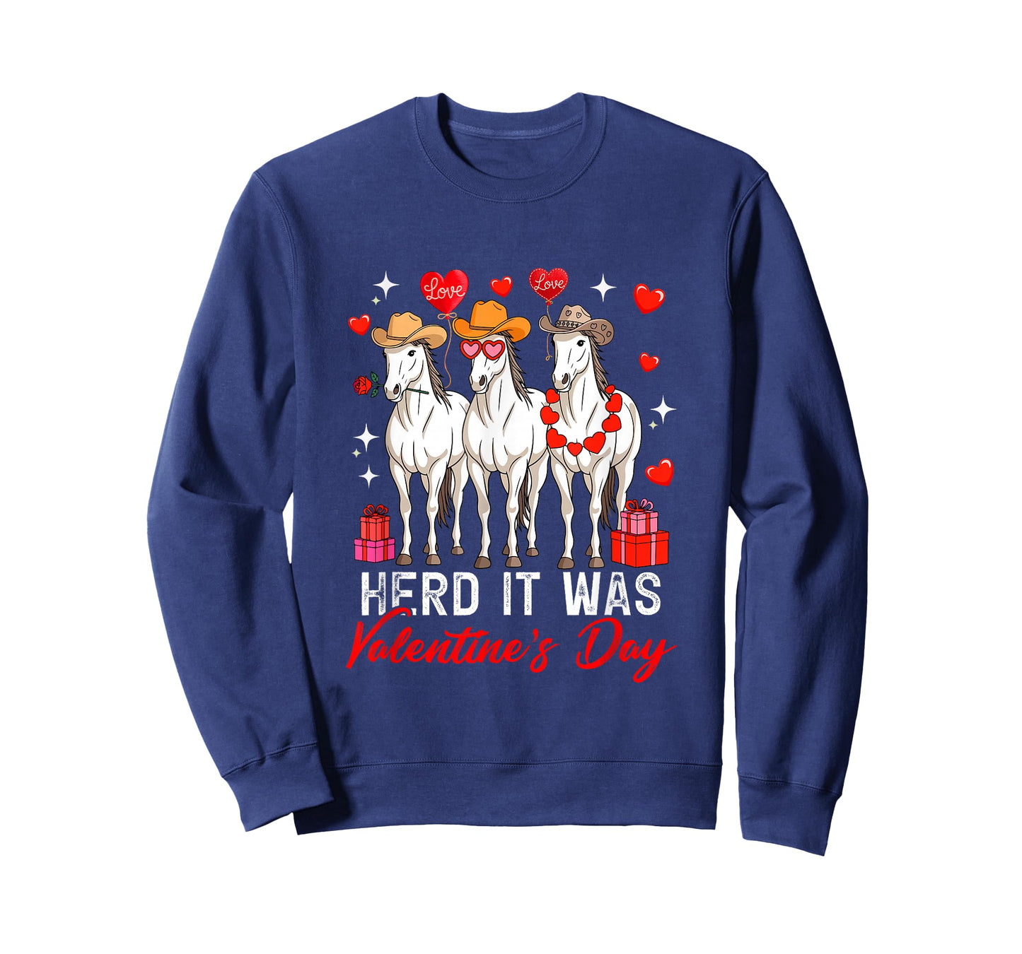 Herd It was Valentine's Day Three Cute Horses Floral Hearts T-Shirt