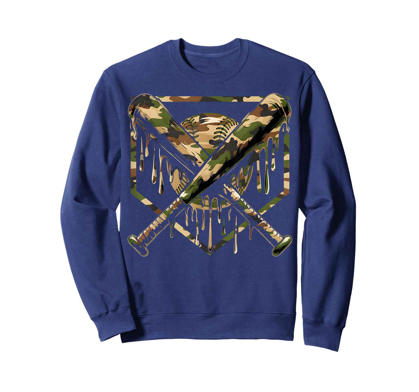Baseball Drip Ice Cream Camo Home Plate Bats Sports Game Day T-Shirt