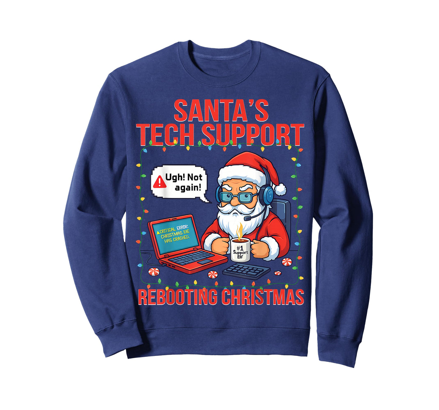 Santa's Tech Support Rebooting Christmas Funny Engineer T-Shirt