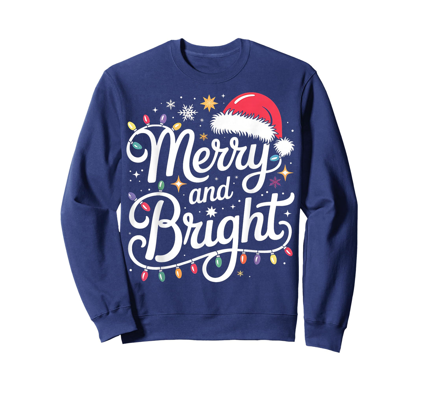Merry and Bright Lights Red Santa Hat Xmas Family Men Women T-Shirt
