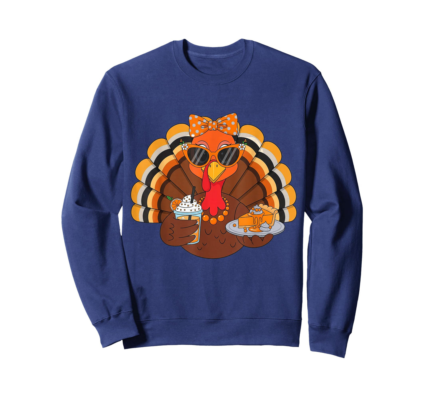 Turkey Drinking Coffee Bow Thanksgiving Womens Turkey Day T-Shirt