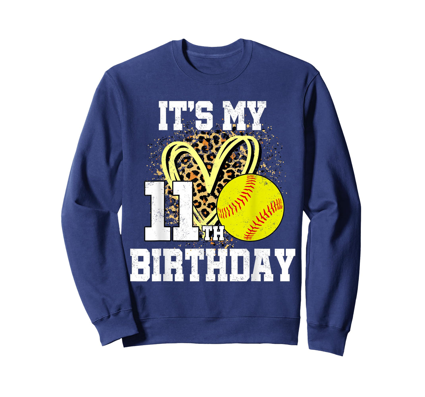 It's My 11th Birthday Softball Leopard 11 Year Old Birthday T-Shirt