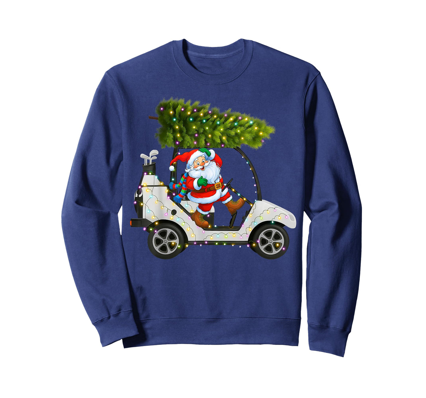 Santa Golf Cart Christmas Tree Lights Xmas Golfer Golfing T-Shirt