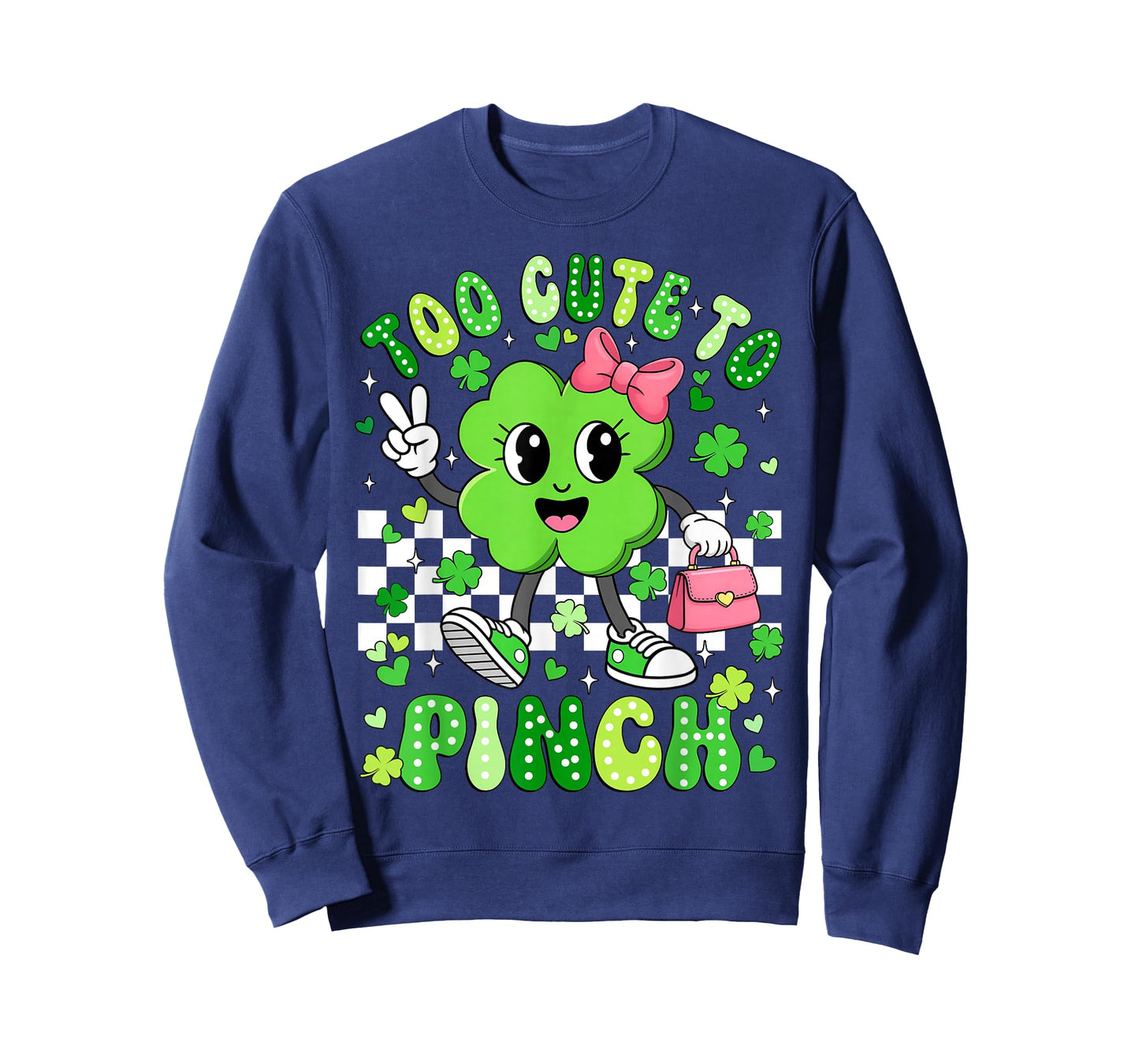 Too Cute to Pinch Groovy Shamrock St Patricks Day Girls Kids T-Shirt