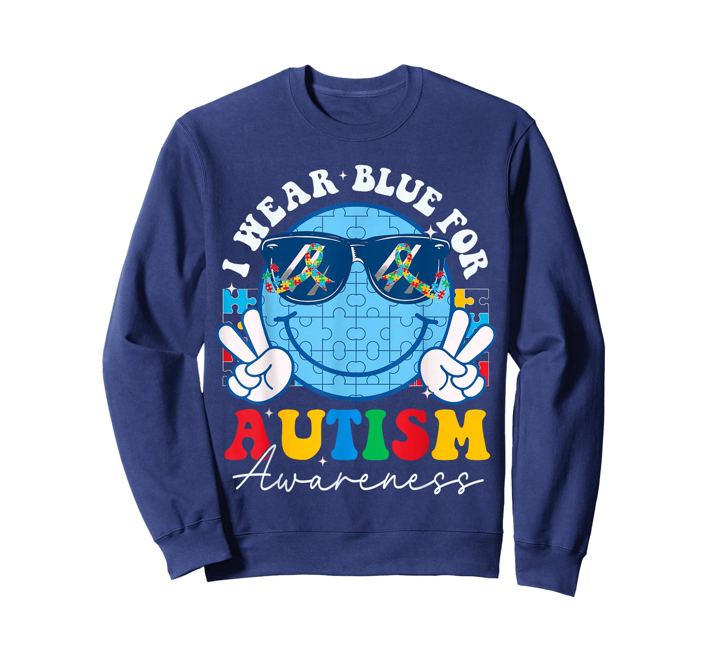 Autism Awareness Month I Wear Blue Teacher Kids Smile Face T-Shirt