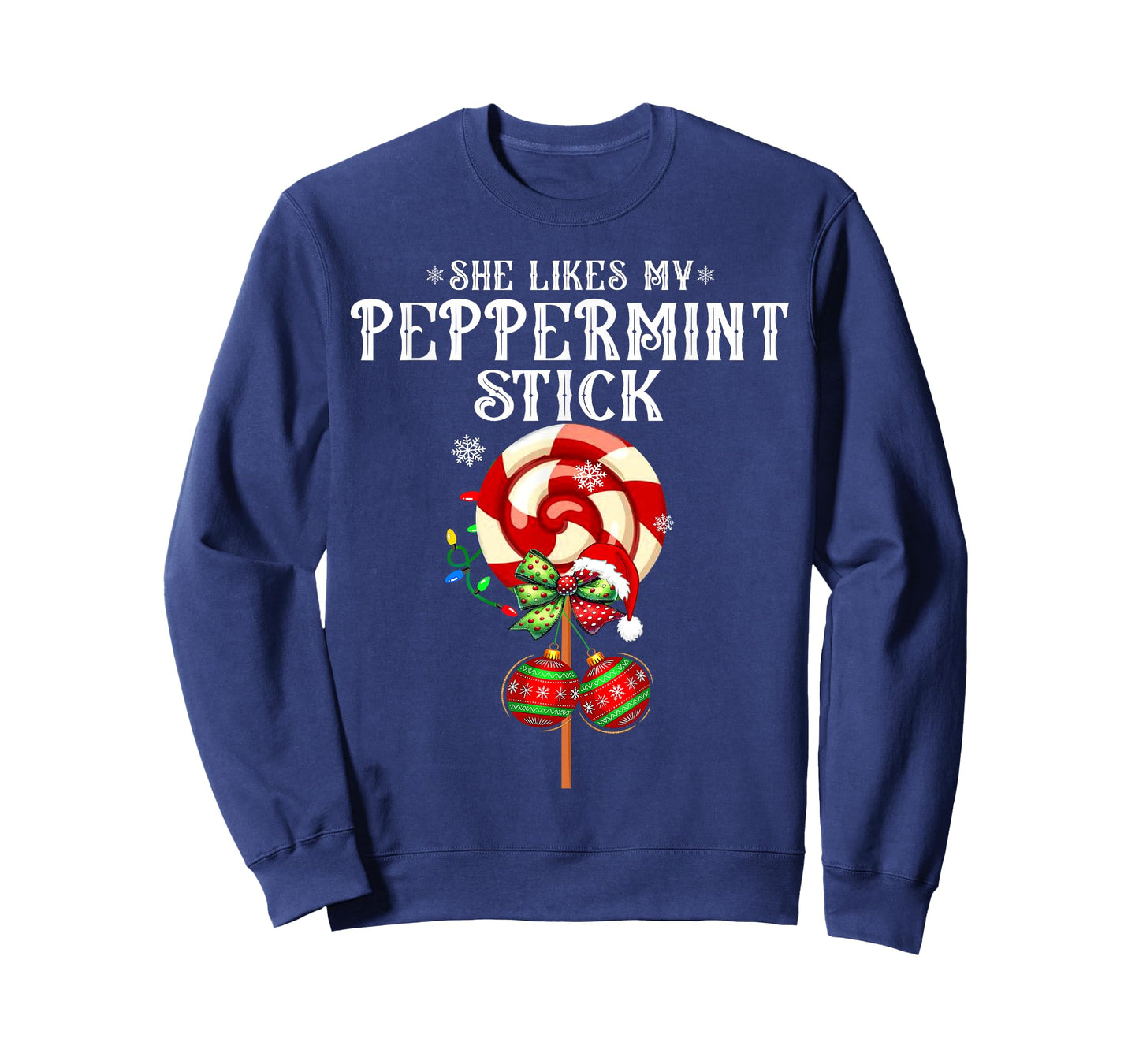 She Likes My Peppermint Stick Couples Christmas Light Pajama T-Shirt