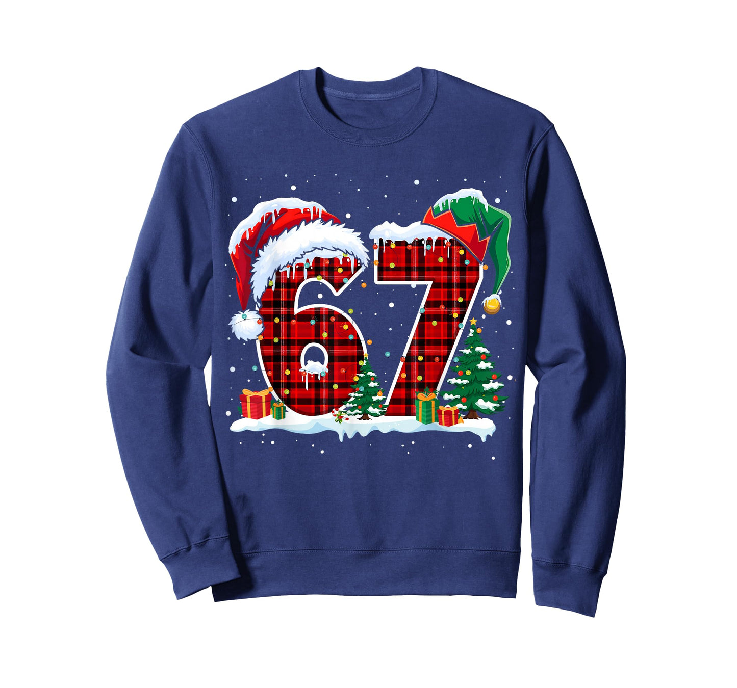Funny Six Seven 6 7 Meme 67 Christmas Red Plaid Xmas Pajamas T-Shirt