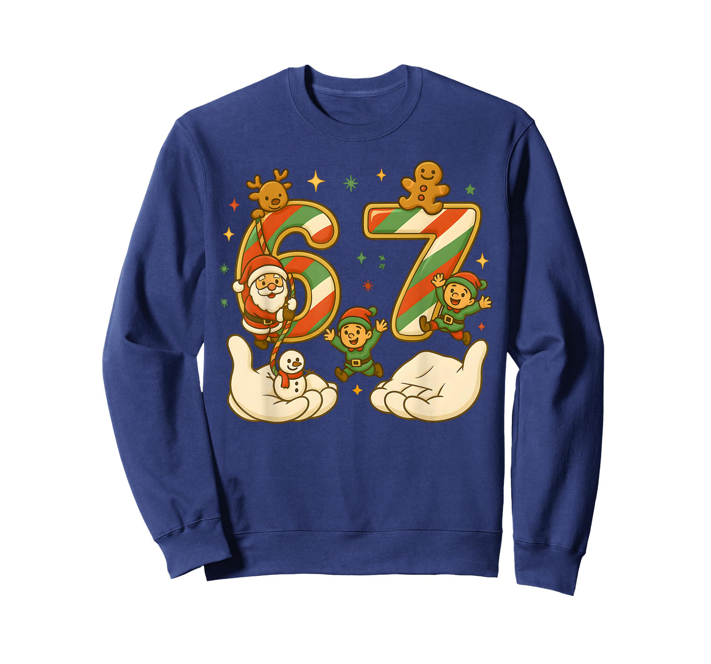 67 Hands Christmas Santa Elf Snowman Reindeer 6 7 Meme Xmas T-Shirt