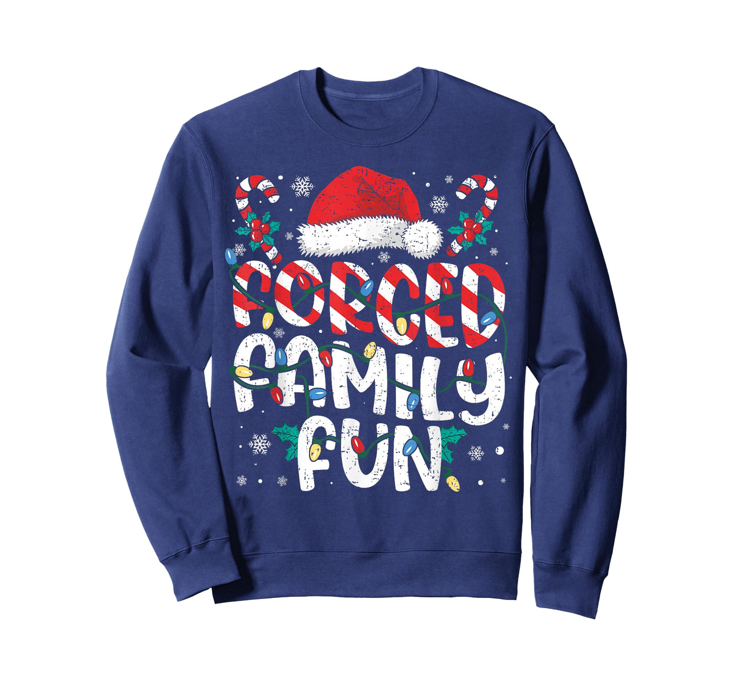 Forced Family Fun Funny Xmas Lights Sarcastic Joke Pajamas T-Shirt
