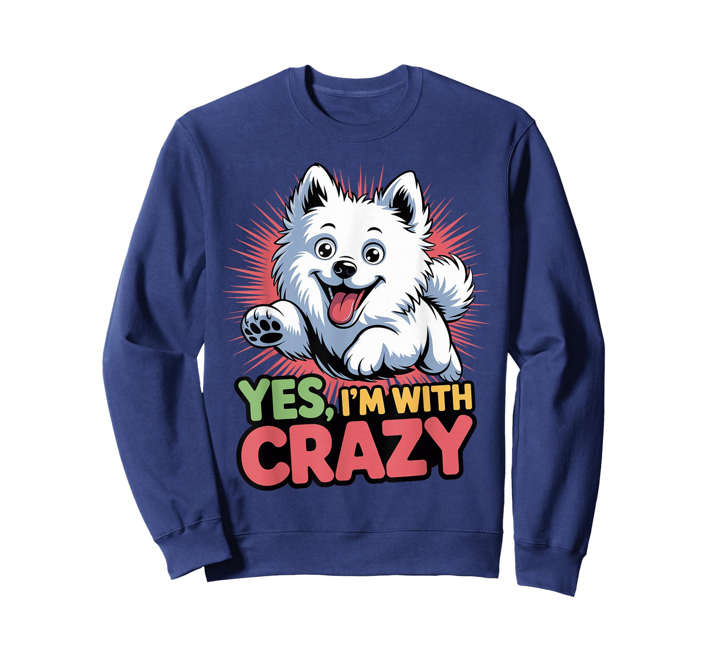 Yes, Im with Crazy Cartoon Pet Dog Breed American Eskimo Dog T-Shirt