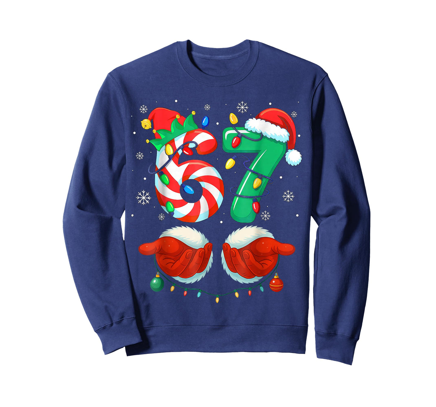 Funny Six Seven 67 Meme 6 7 Christmas Santa Hand Boys Teens T-Shirt