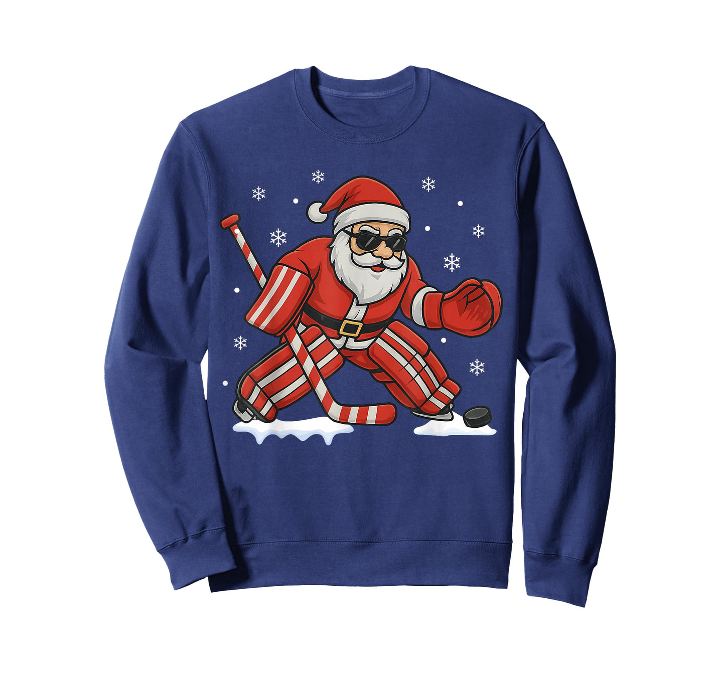 Santa Playing Ice Hockey Goalie Christmas T-Shirt