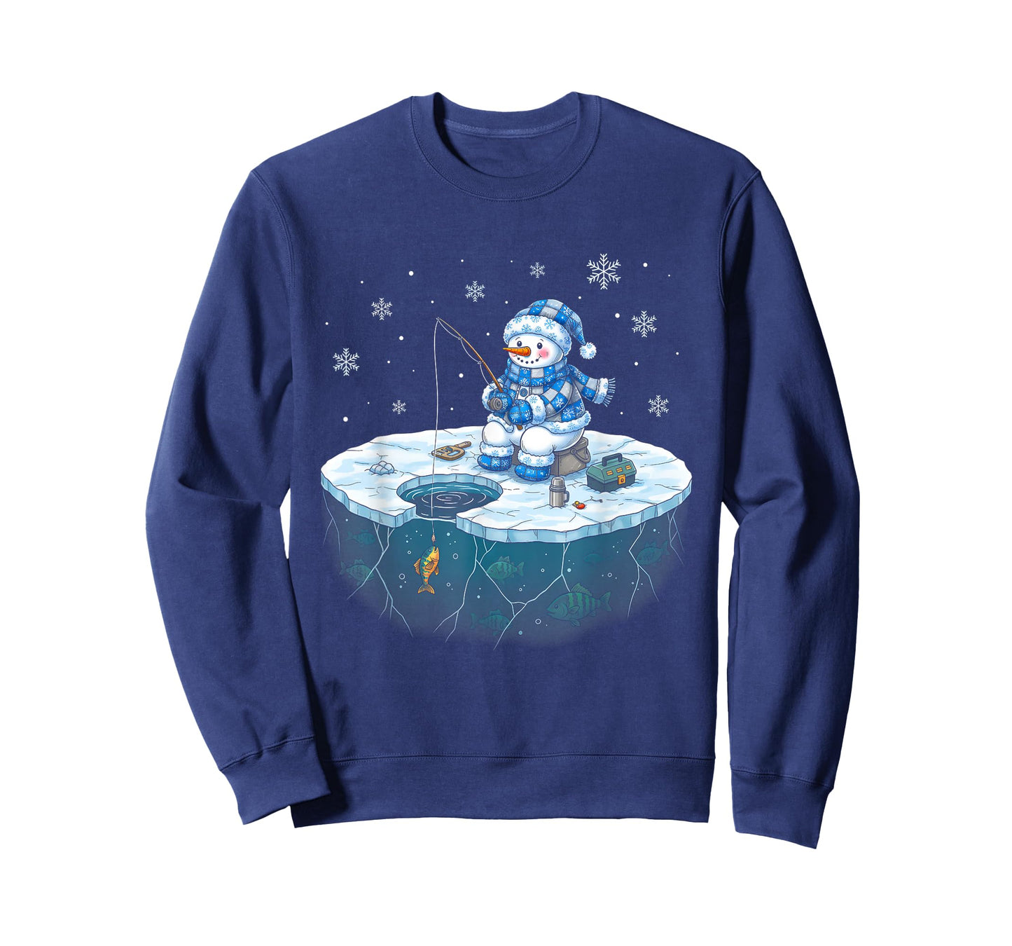 Funny Ice Fishing Snowman Fisherman Winter Men Women T-Shirt