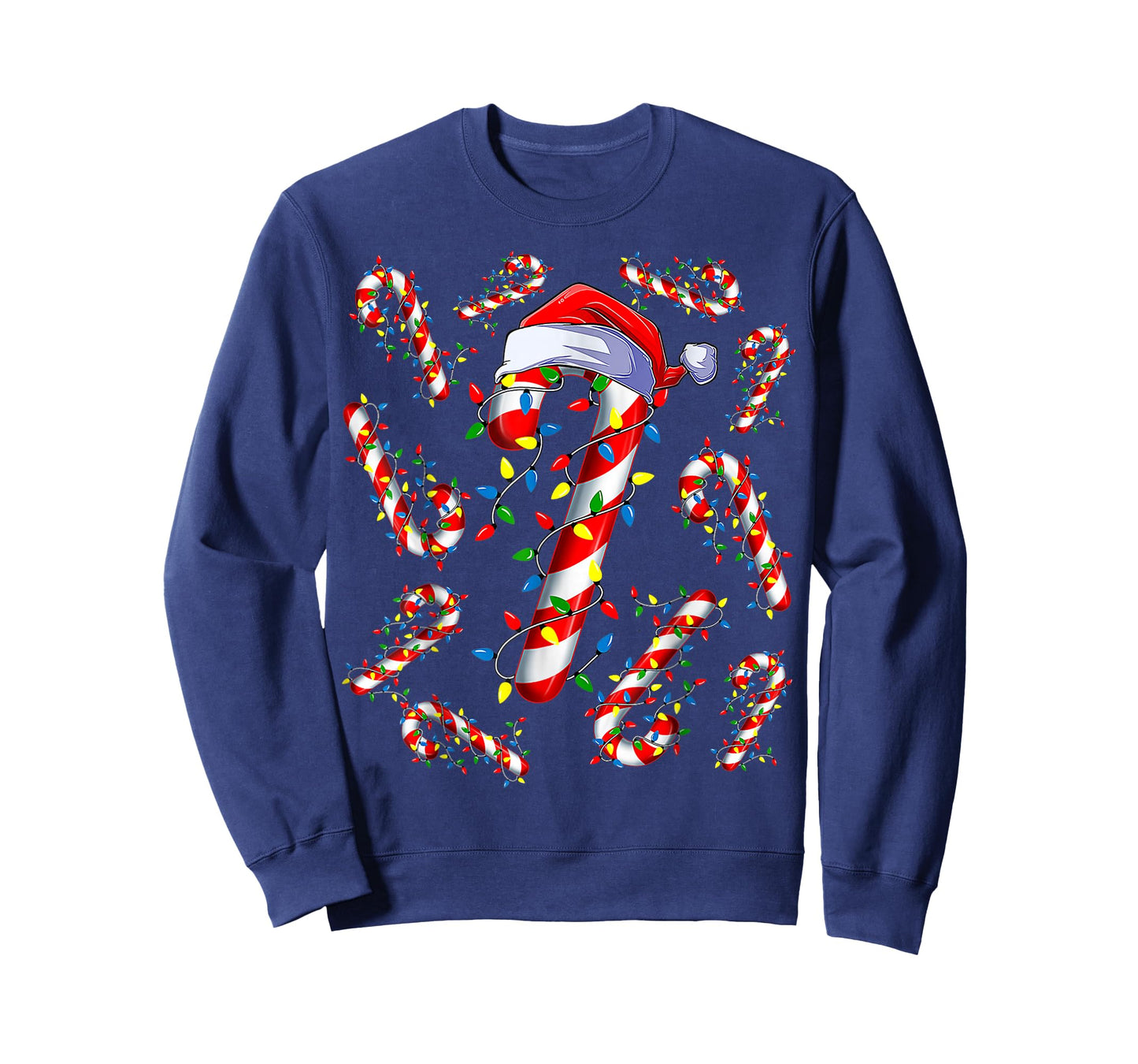 Red and White Candy Cane Santa Christmas Funny Xmas Lights T-Shirt