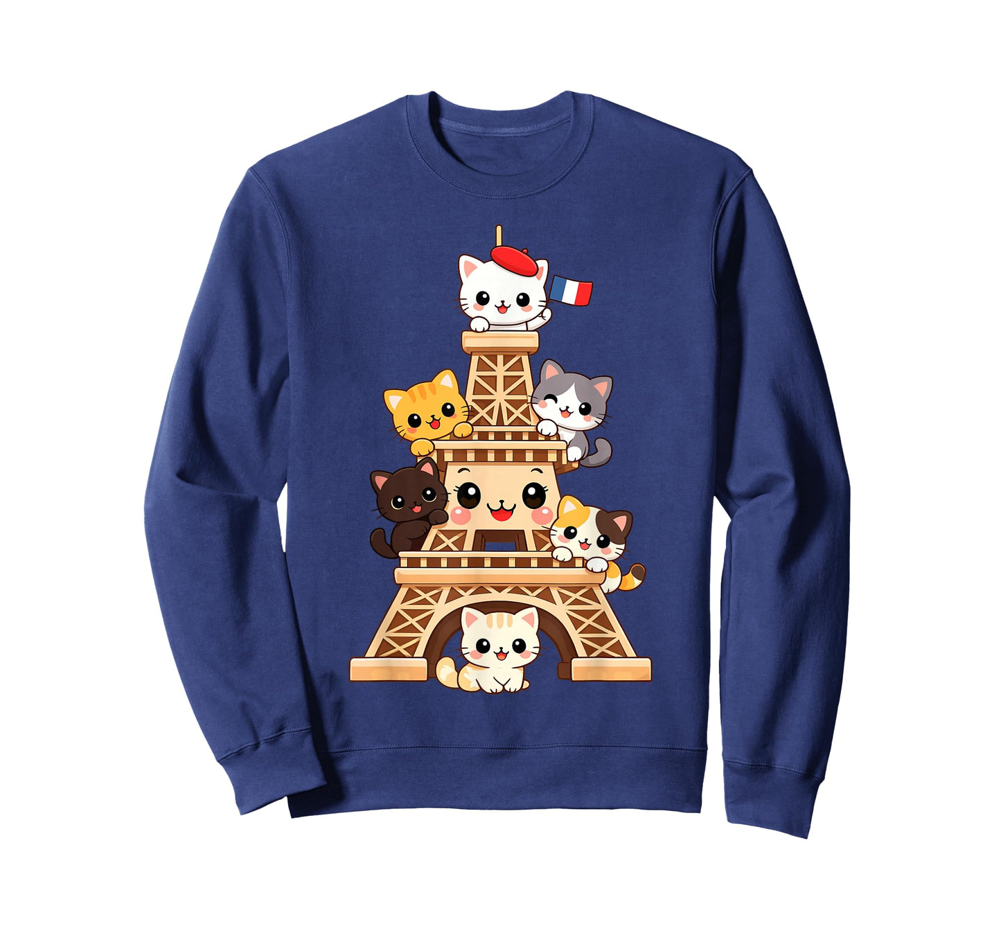 Meowffel Tower Cute Kawaii Paris Cat Cartoon Funny Cat Art T-Shirt