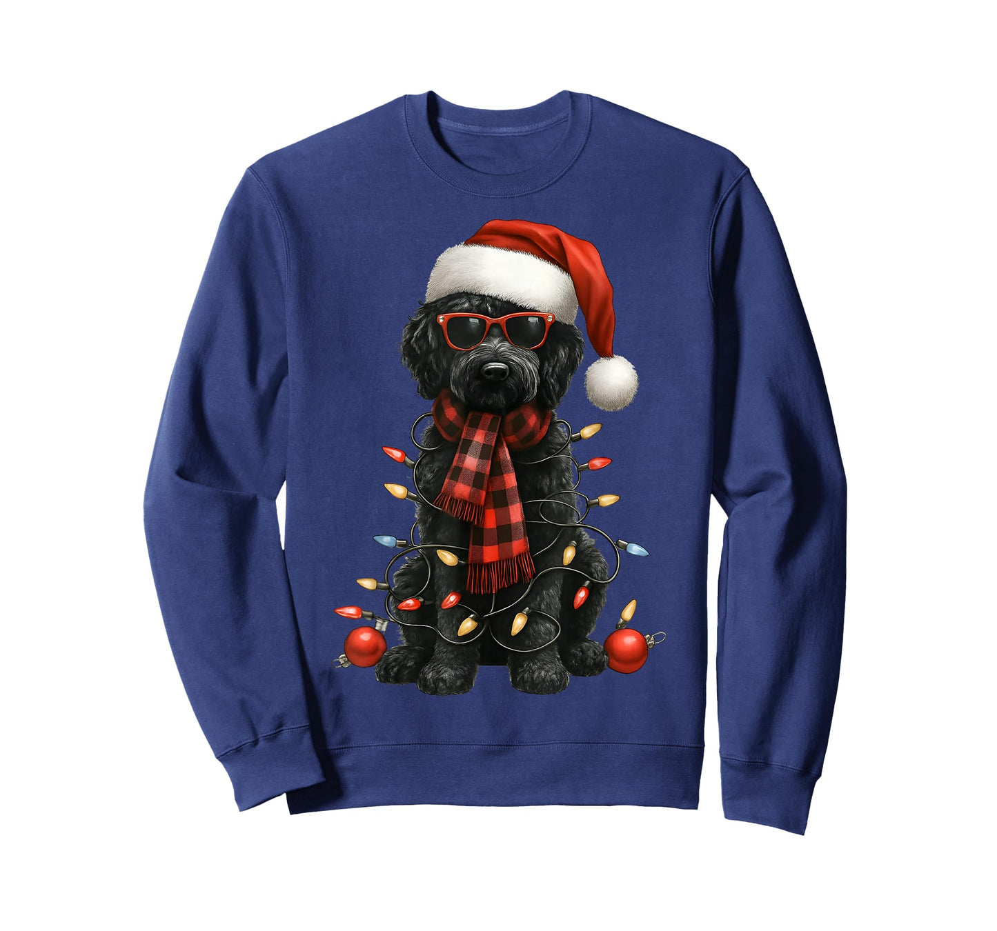 Goldendoodle Puppy Christmas Lights Santa Black Doodle Dog T-Shirt