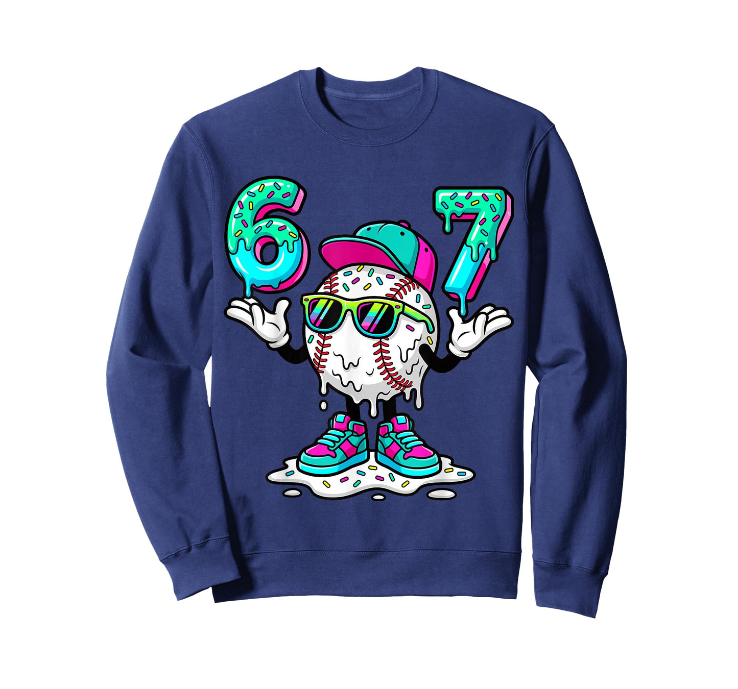 67 Meme Six Seven 6 7 Meme Funny Baseball Ice Cream Drip T-Shirt