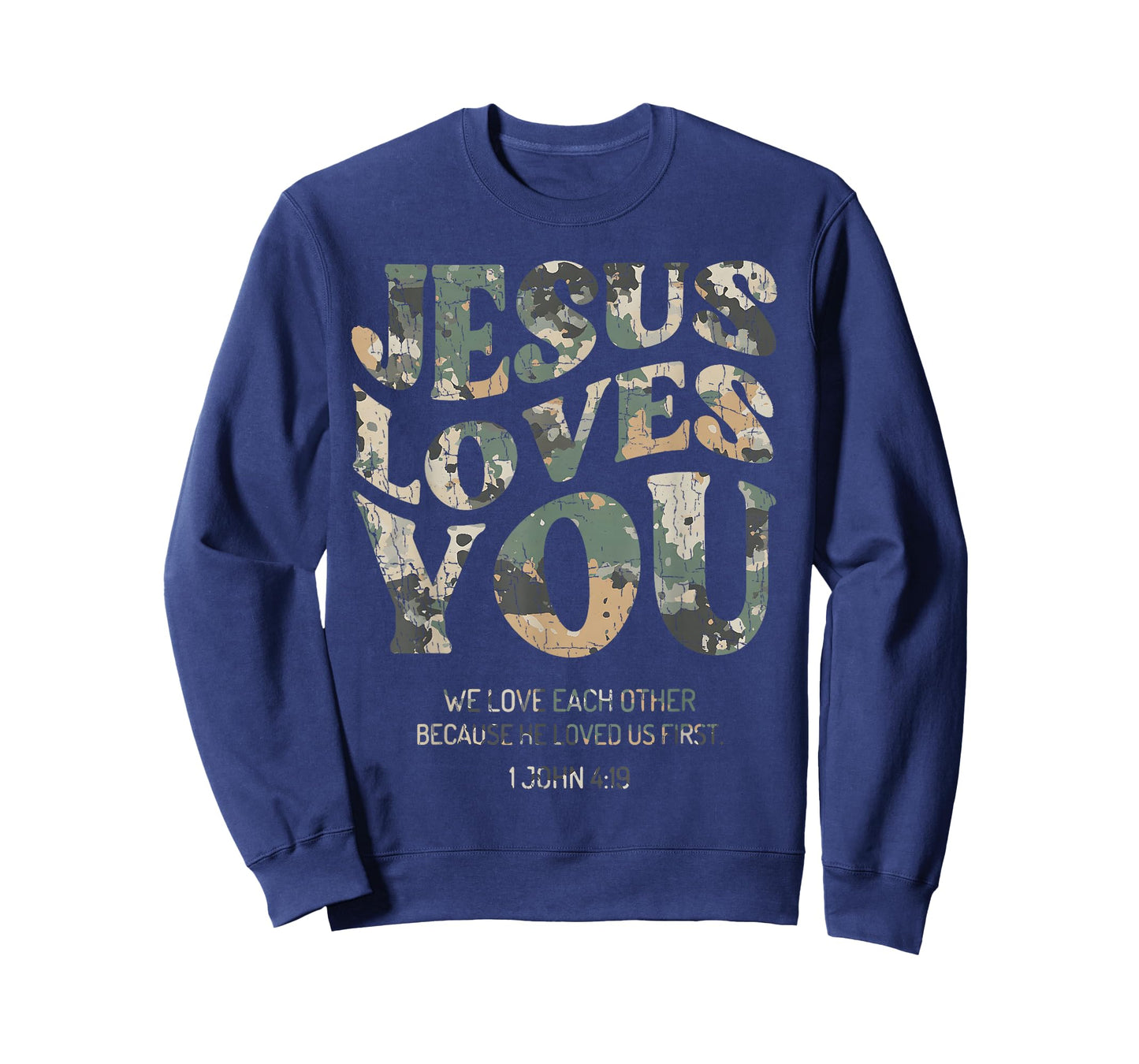 Vintage Camo Jesus Loves You Camouflage Natural T-Shirt