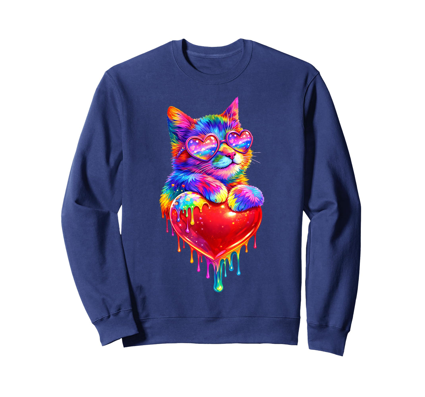 Colorful Cat Holding Heart Drip Valentines Day Kitty Meow T-Shirt