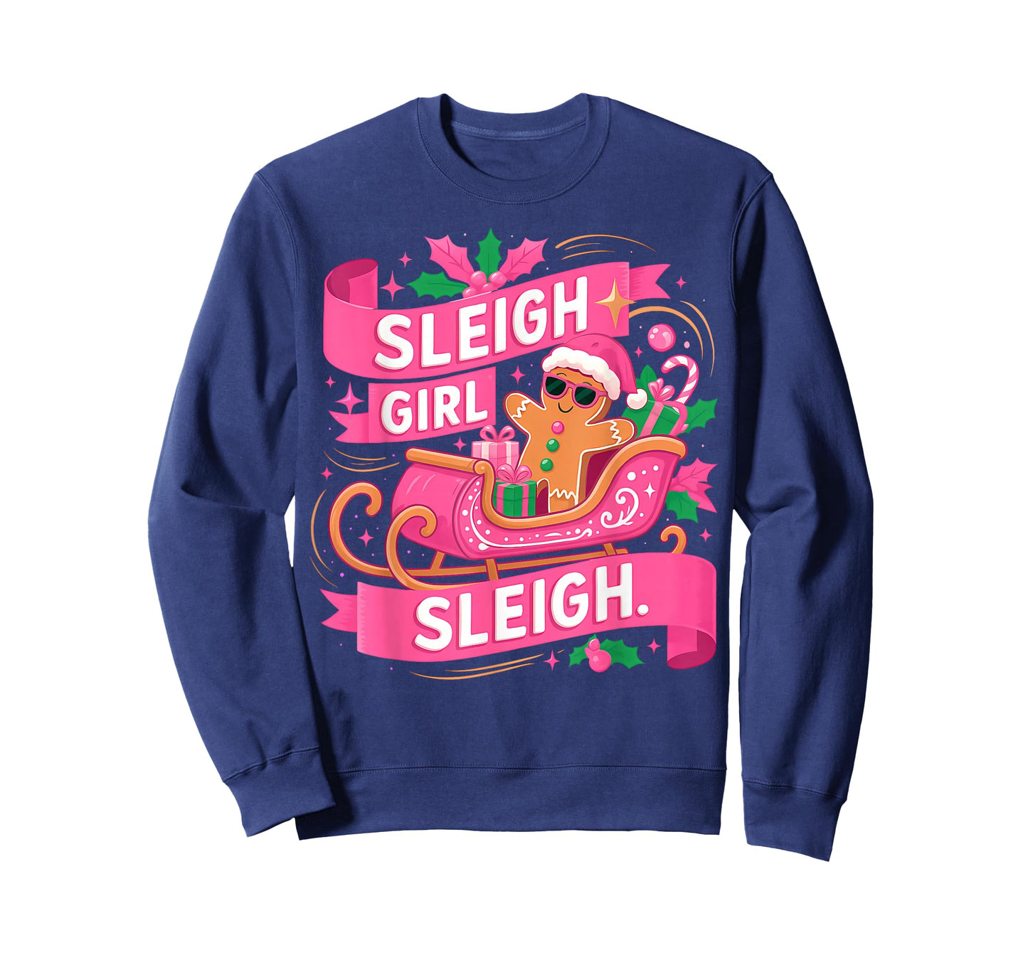 Gingerbread Sleigh Girl Pink Funny Christmas Women Girls T-Shirt