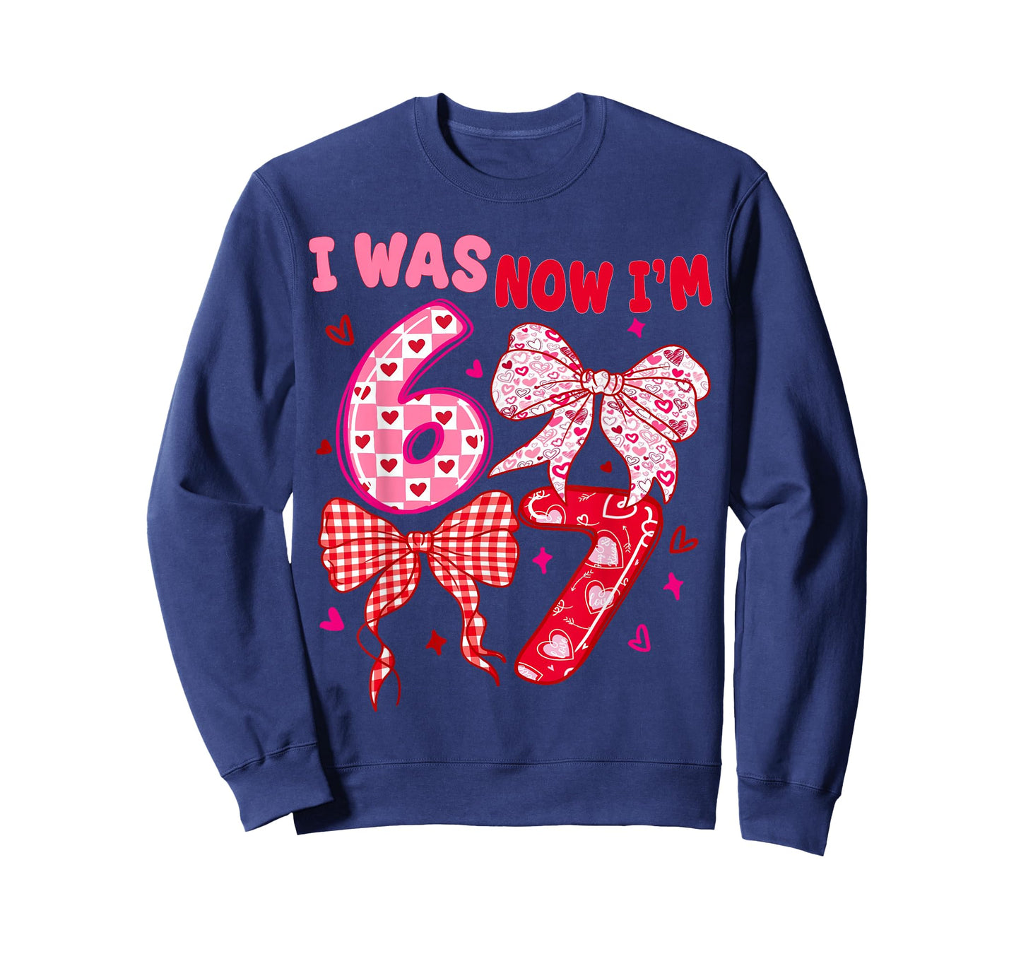 7th Birthday Girl I was 6 Now I'm 7 Heart Coquette Girls 67 T-Shirt
