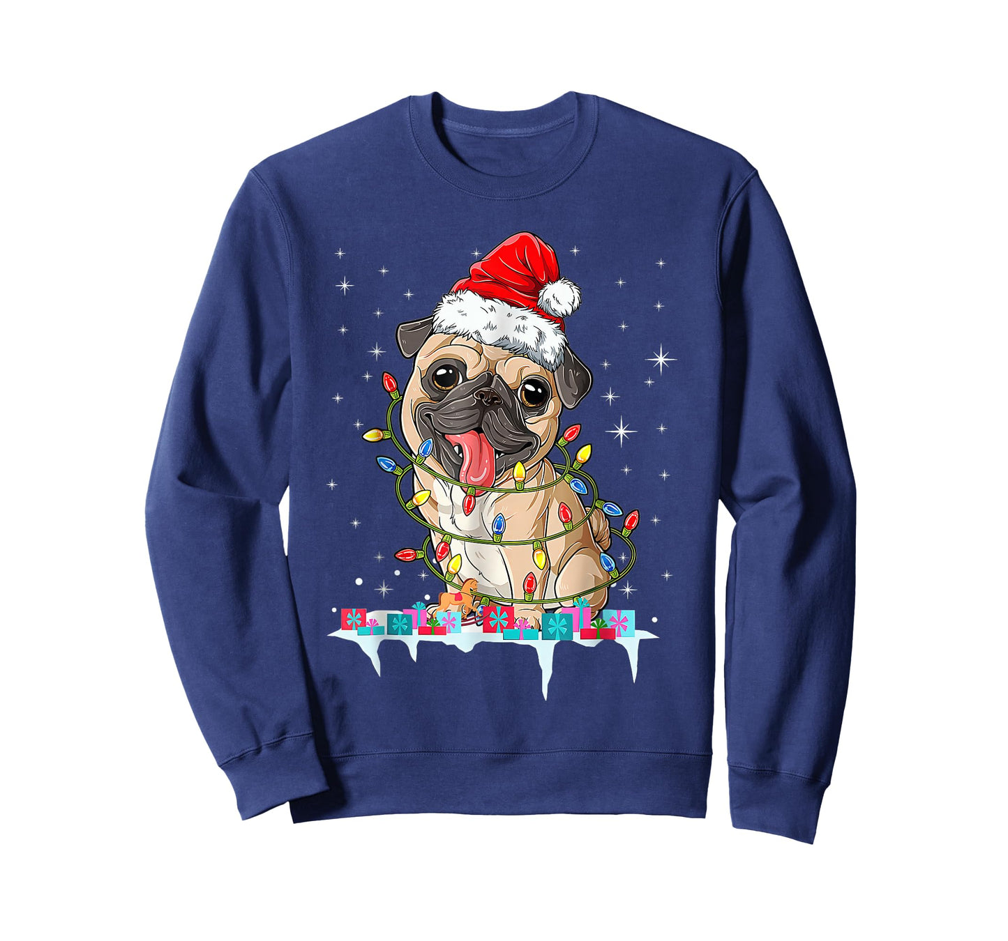 Pug Christmas Tree Lights Santa Dog Xmas T-Shirt
