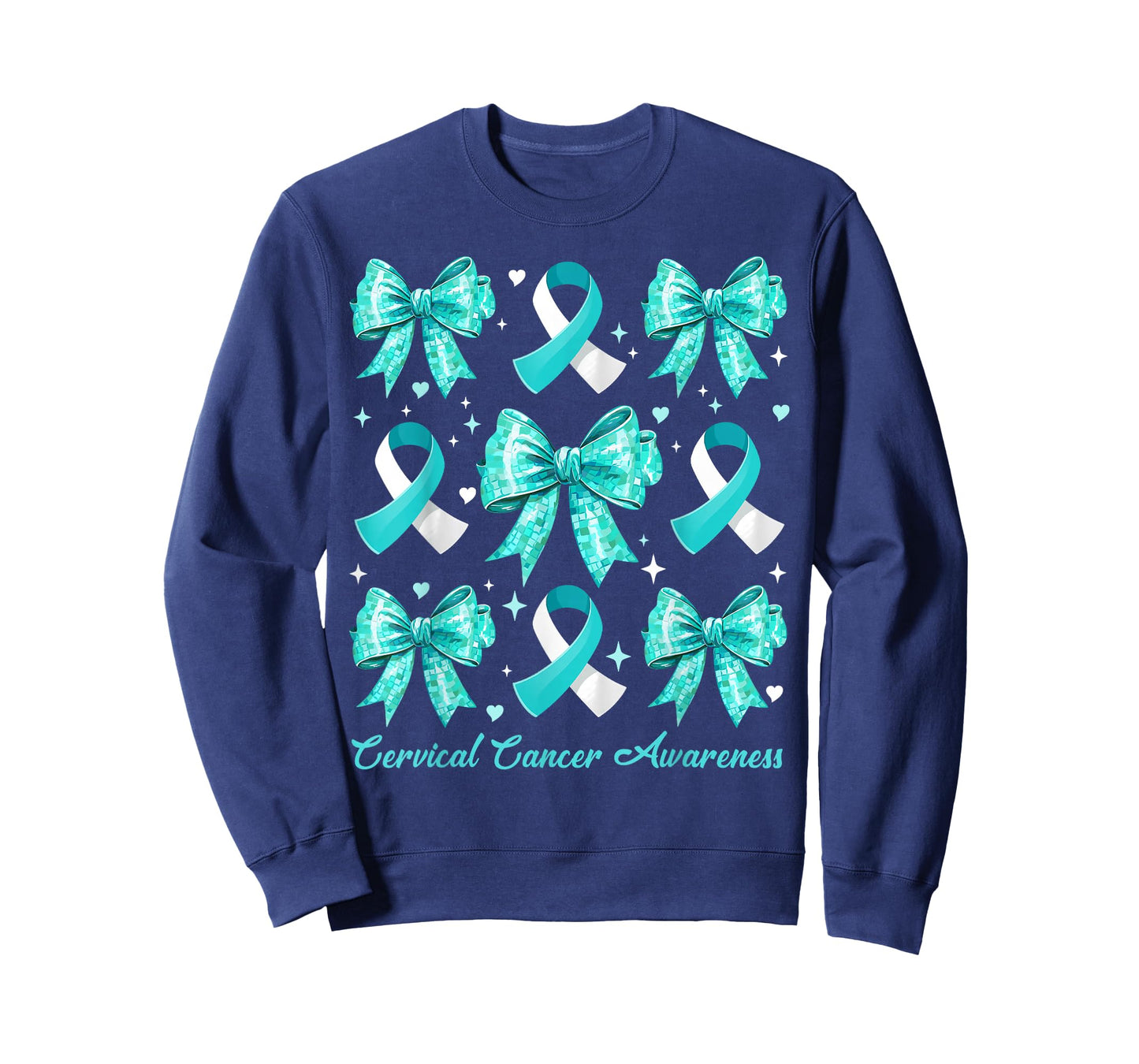 Teal and White Ribbon Coquette Bow Cervical Cancer Awareness T-Shirt