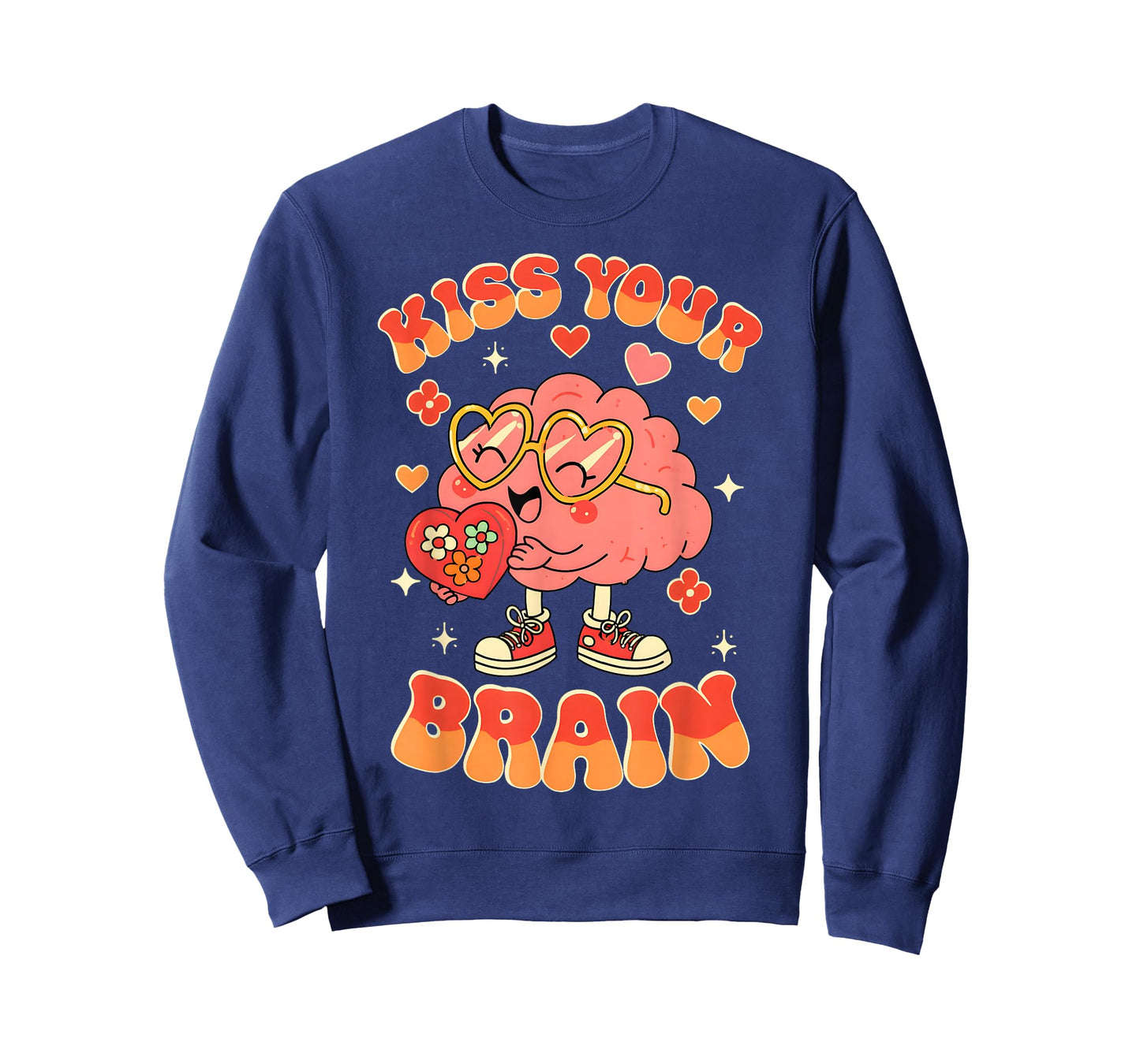 Valentine Kiss Your Brain Retro Teacher Squad Heart Kid T-Shirt