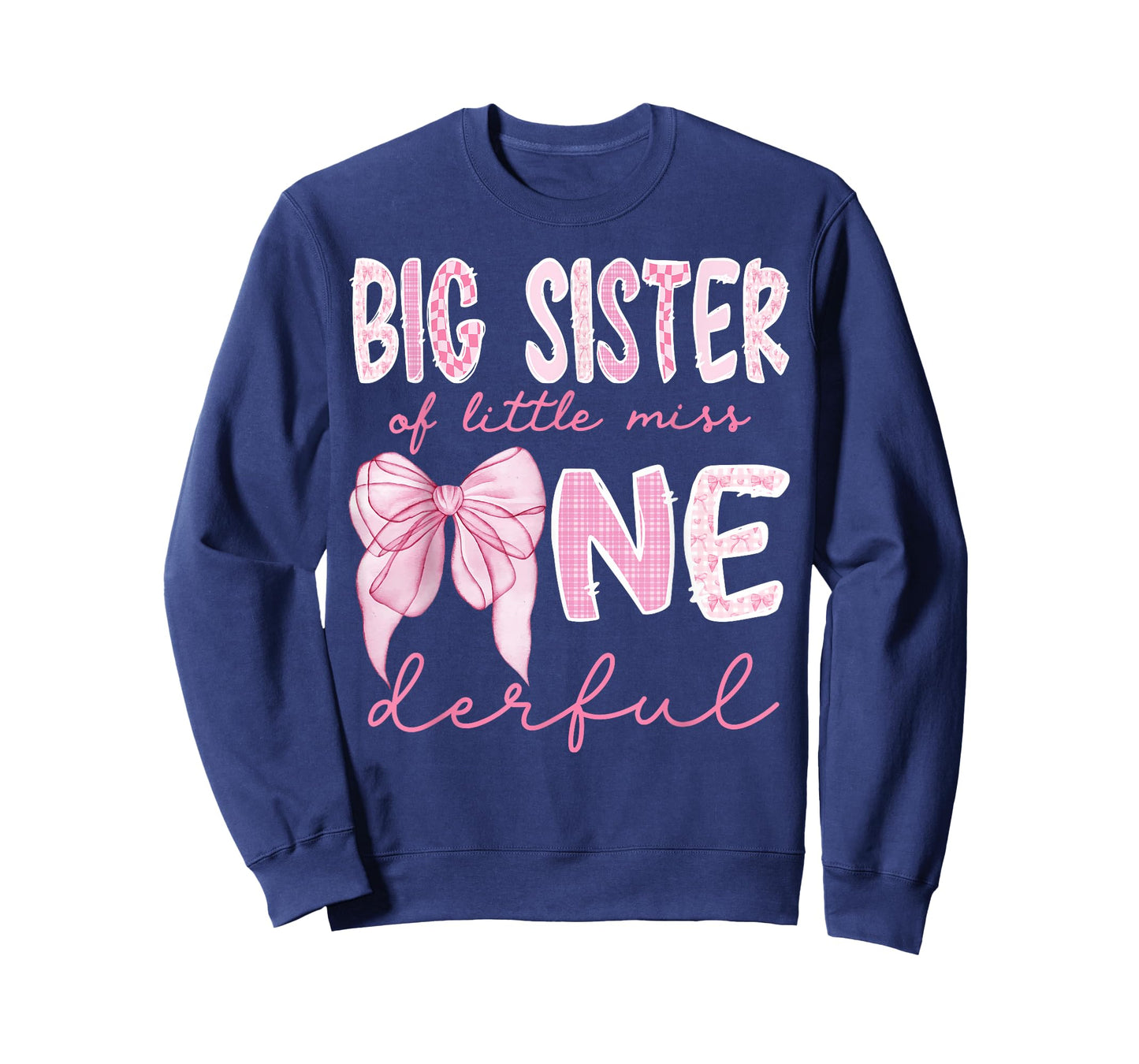 Big Sister of Little Miss Onederful First Birthday Girl Bow T-Shirt