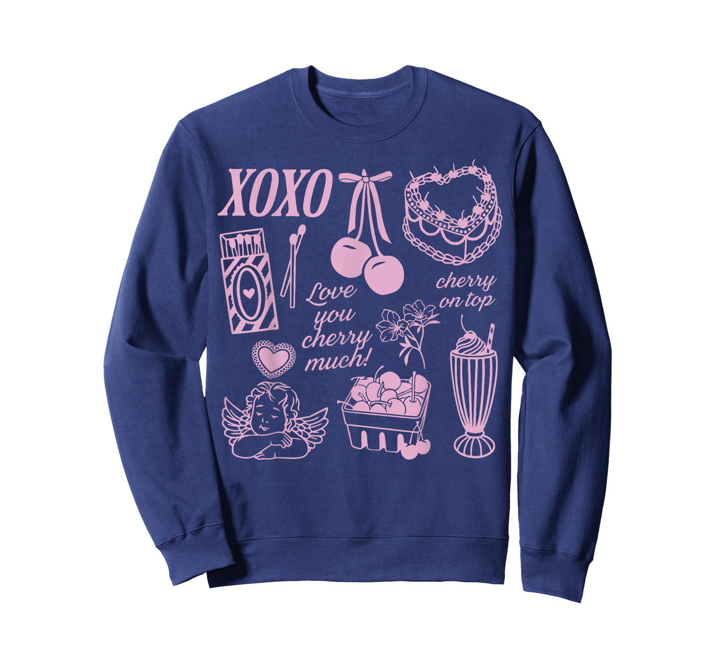 Cherry Cake XOXO Heart Womens Valentines Day T-Shirt