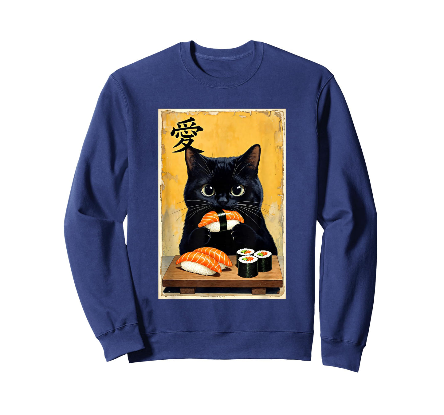 Cute Kawaii Black Cat Eating Sushi Funny Japanese Black Cat T-Shirt