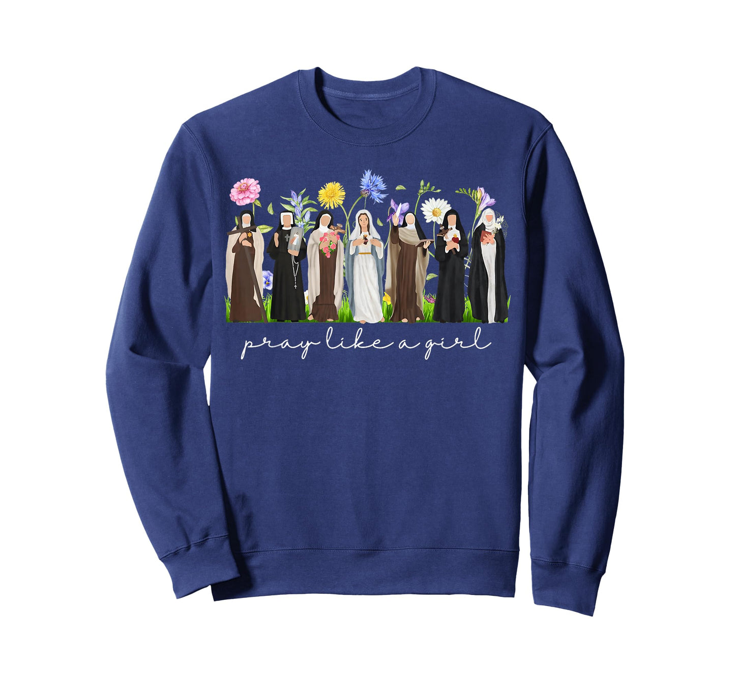 Pray Like A Girl Female Saints Catholic Christian Religious T-Shirt