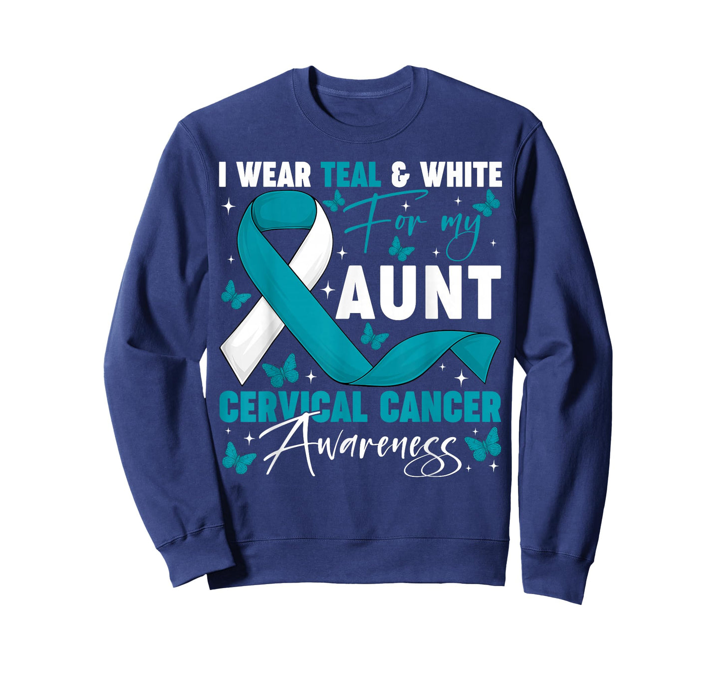 I Wear Teal White for My Aunt Cervical Cancer Awareness T-Shirt