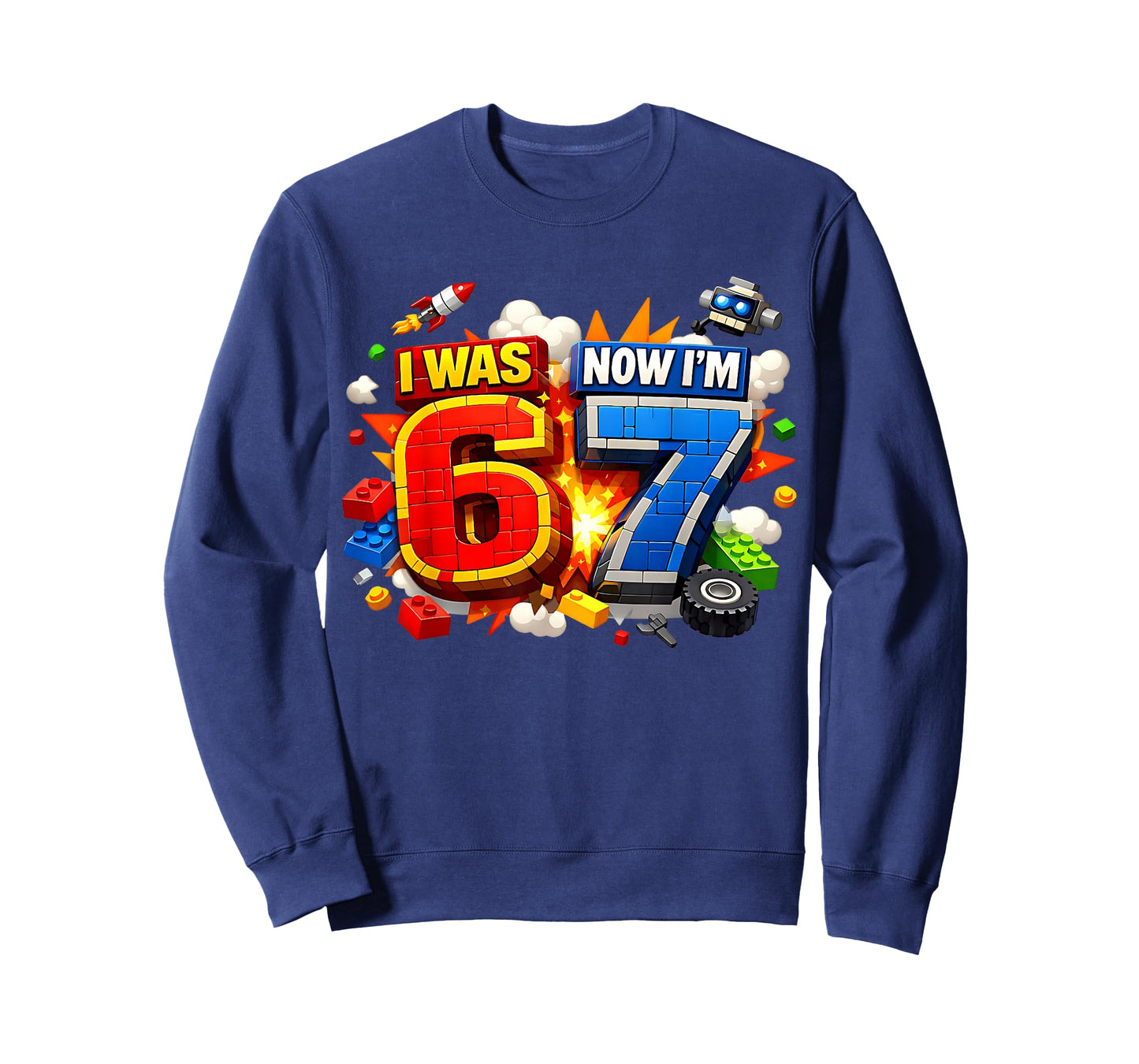 I was 6 Now I'm 7 Birthday 67 Meme Building Brick Kids T-Shirt