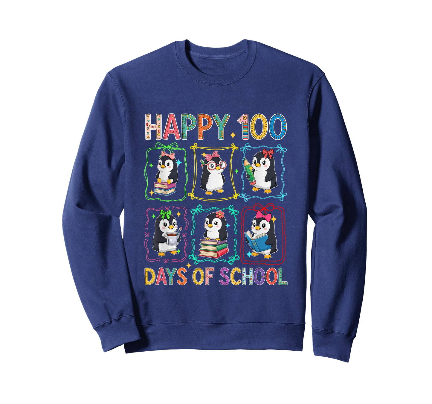 Happy 100 Days School Group Penguins Studying Students Kids T-Shirt