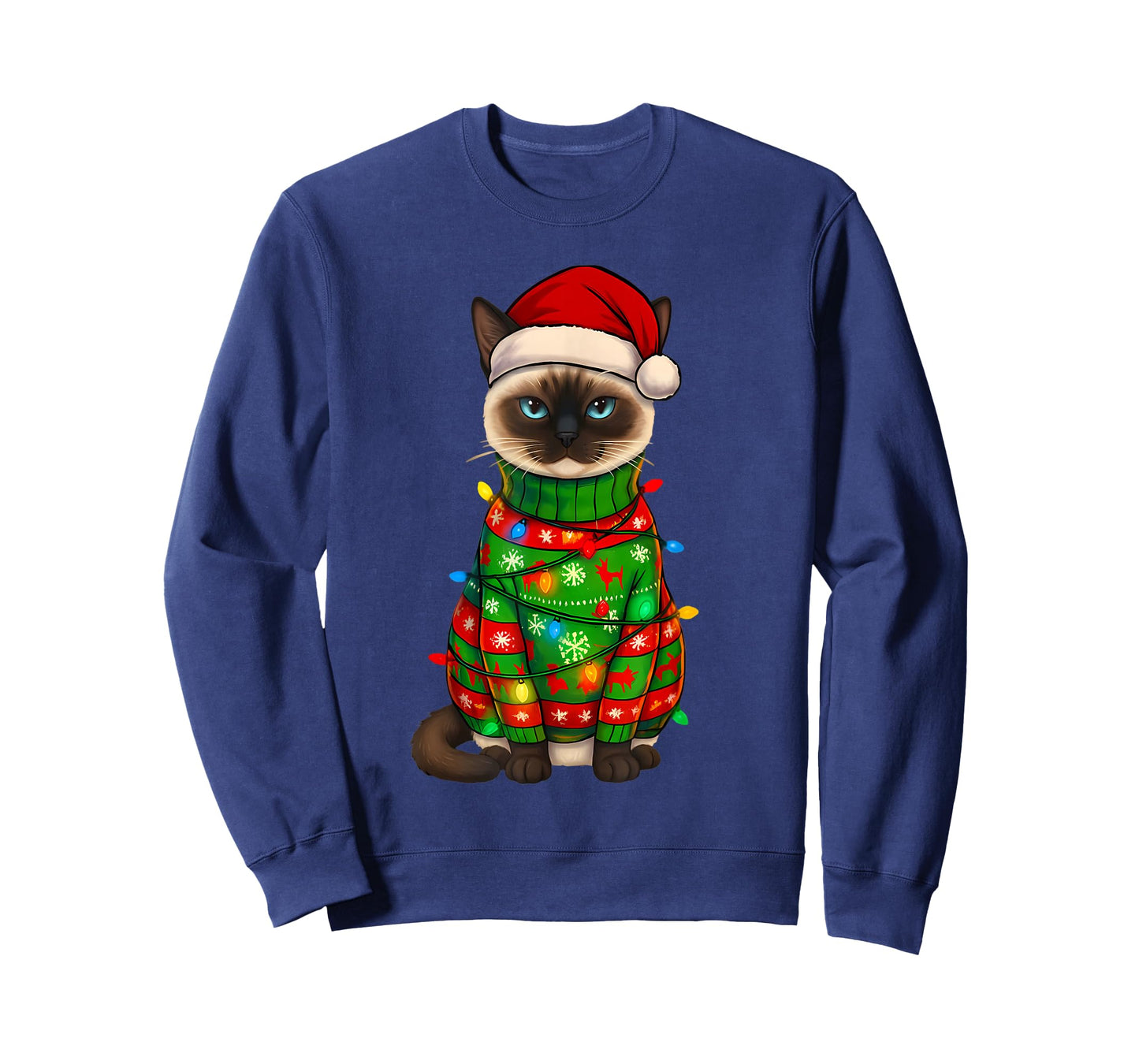Siamese Cat Christmas Lights Funny Santa Holiday Cats T-Shirt