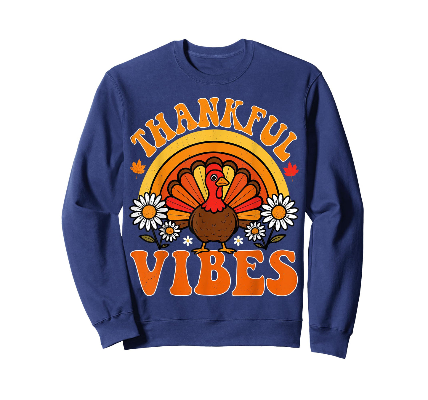 Thankful Vibes Autumn Retro Turkey Thanksgiving Rainbow T-Shirt
