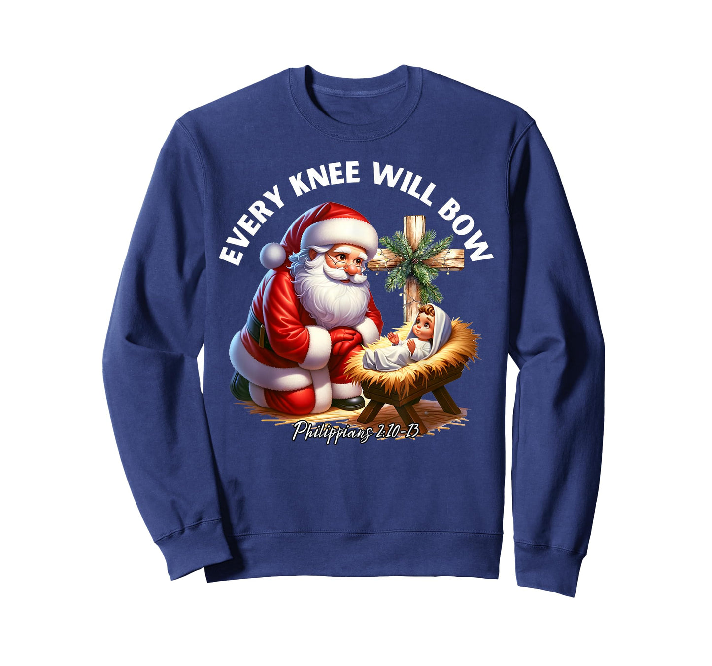 Santa Bowing to Jesus Every Knee Will Bow Philippians 2:10 T-Shirt