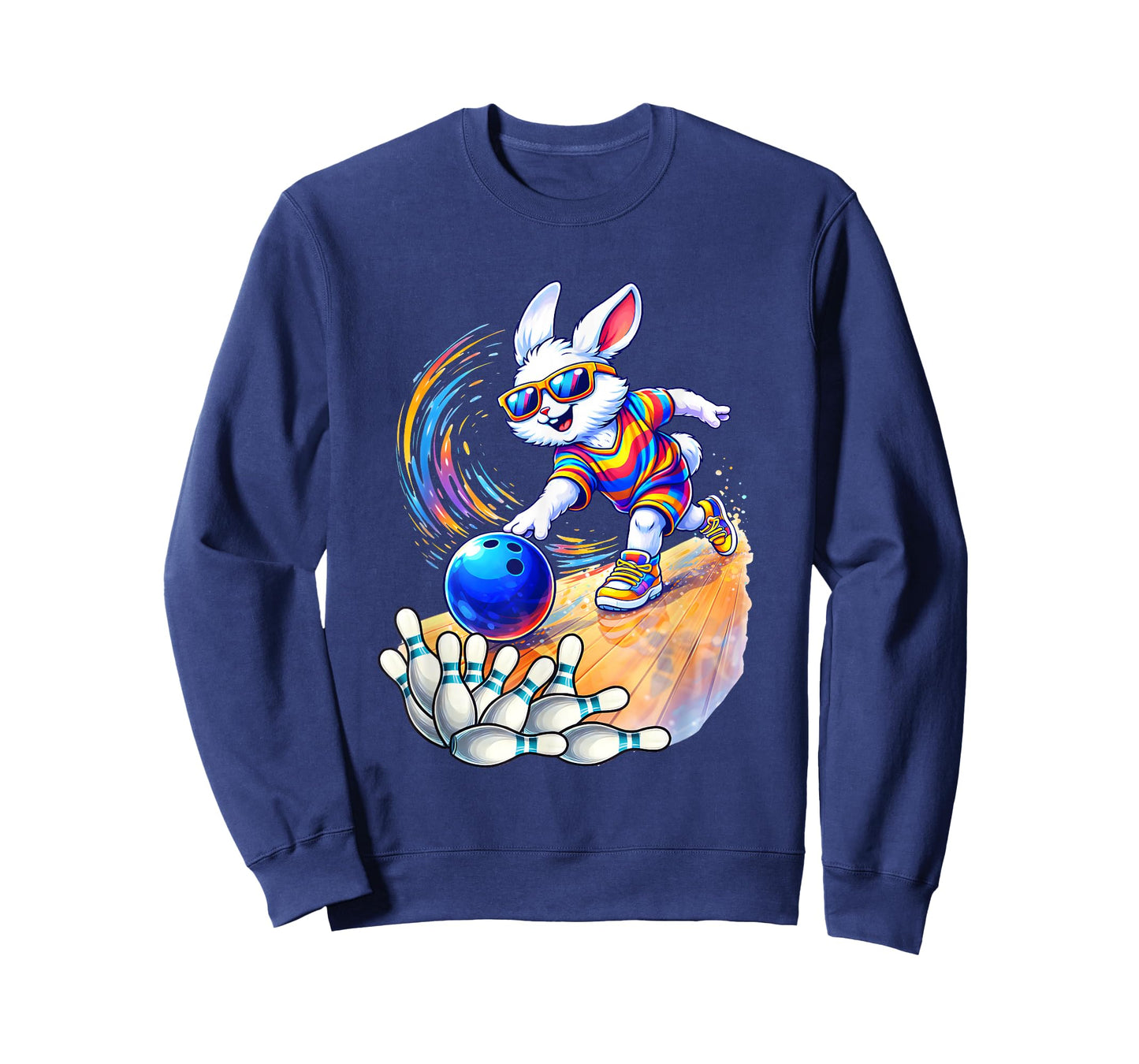 Bunny Playing Bowling Ball & Pins Egg Hunting Easter Holiday T-Shirt