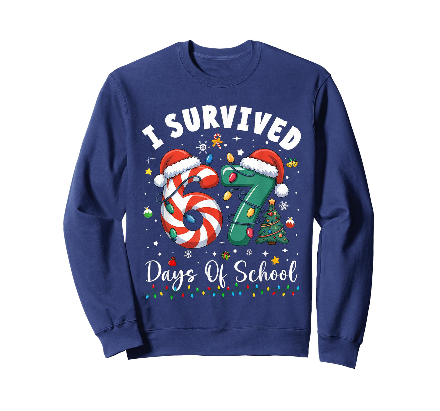 I Survived 67 Days of School Christmas Candy Cane Six Seven T-Shirt