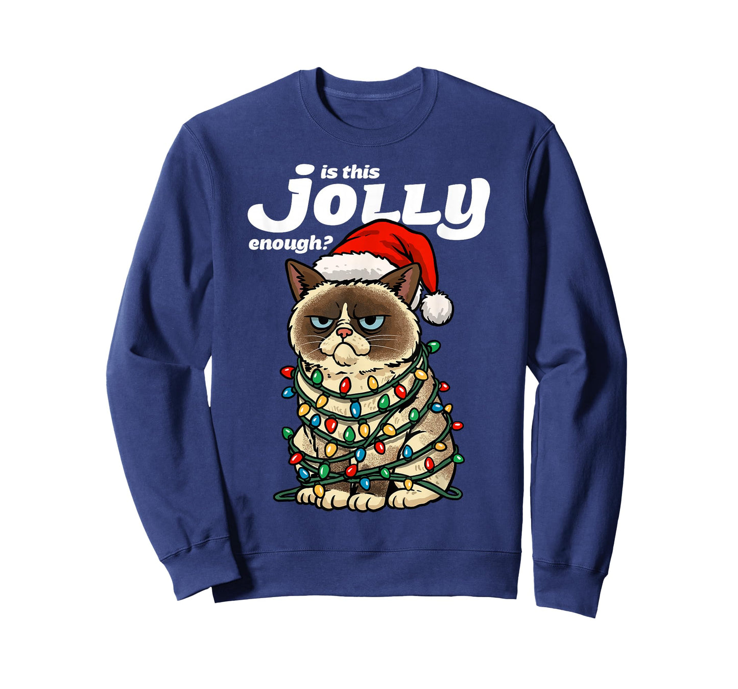 is This Jolly Enough Grumpy Christmas Cat Funny Xmas Lights T-Shirt